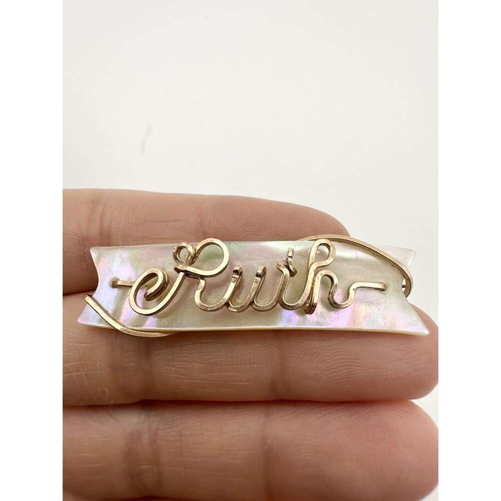 Vintage Mother Of Pearl Shell Gold Tone Ruth Brooch Pin